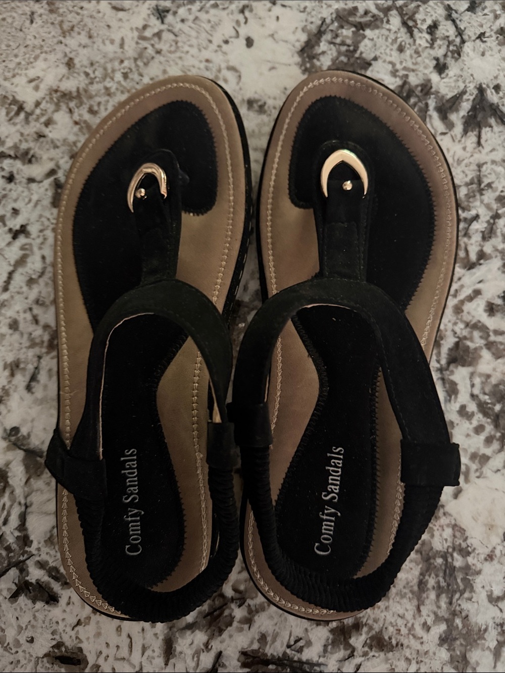 Women's Black and Taupe Toe-Post Sandals